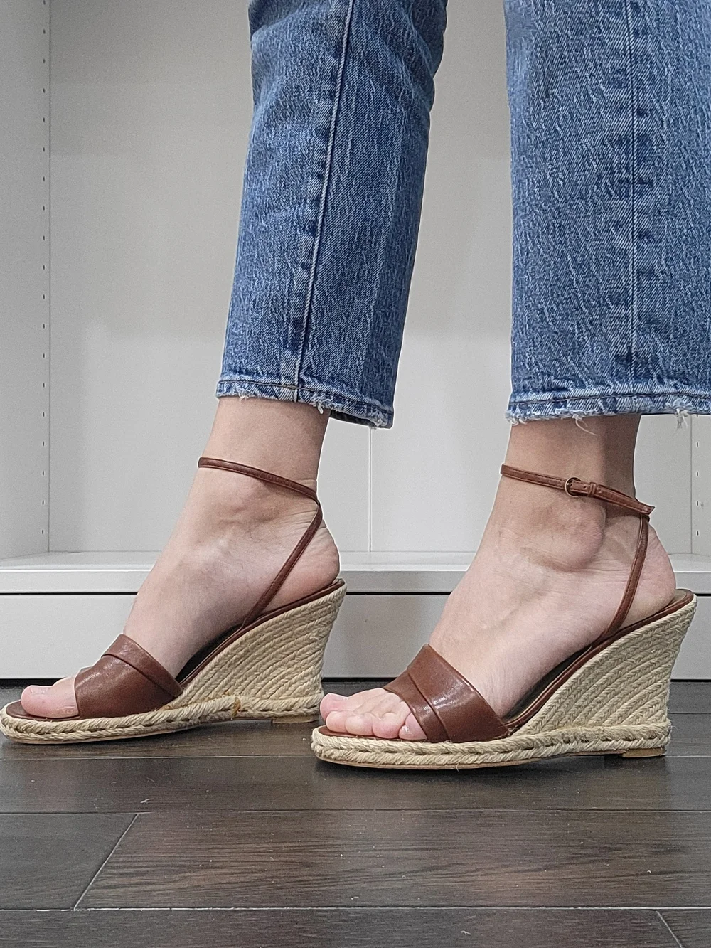 Franco Sarto Brown Leather Espadrille Wedge Sandals